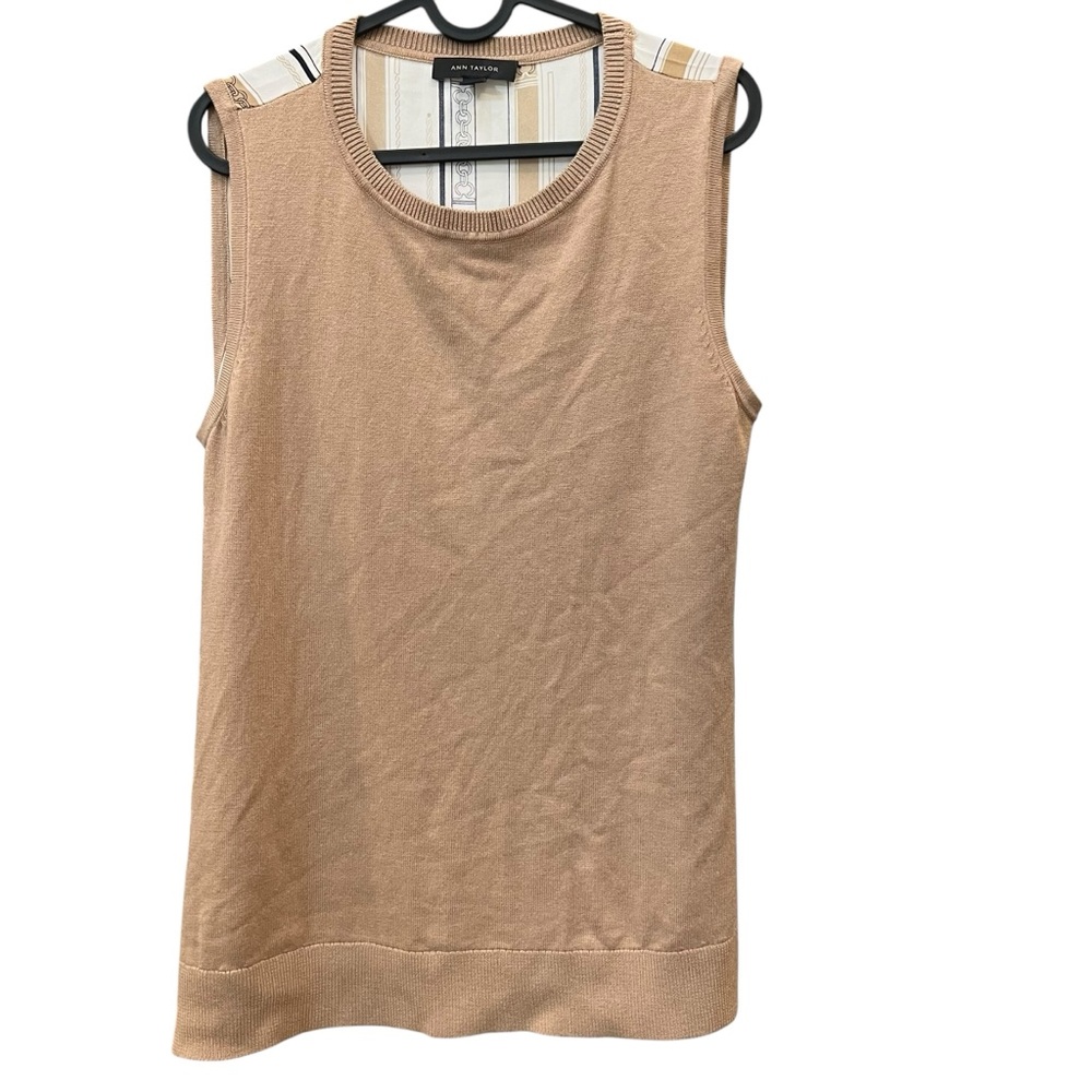 2/$15 Ann Taylor M Tan Sleeveless Knit front Tank Top Blouse